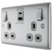 BG Electrical Nexus Metal Double 13A Switched Socket with Type A and C Charger 30W Brushed steel